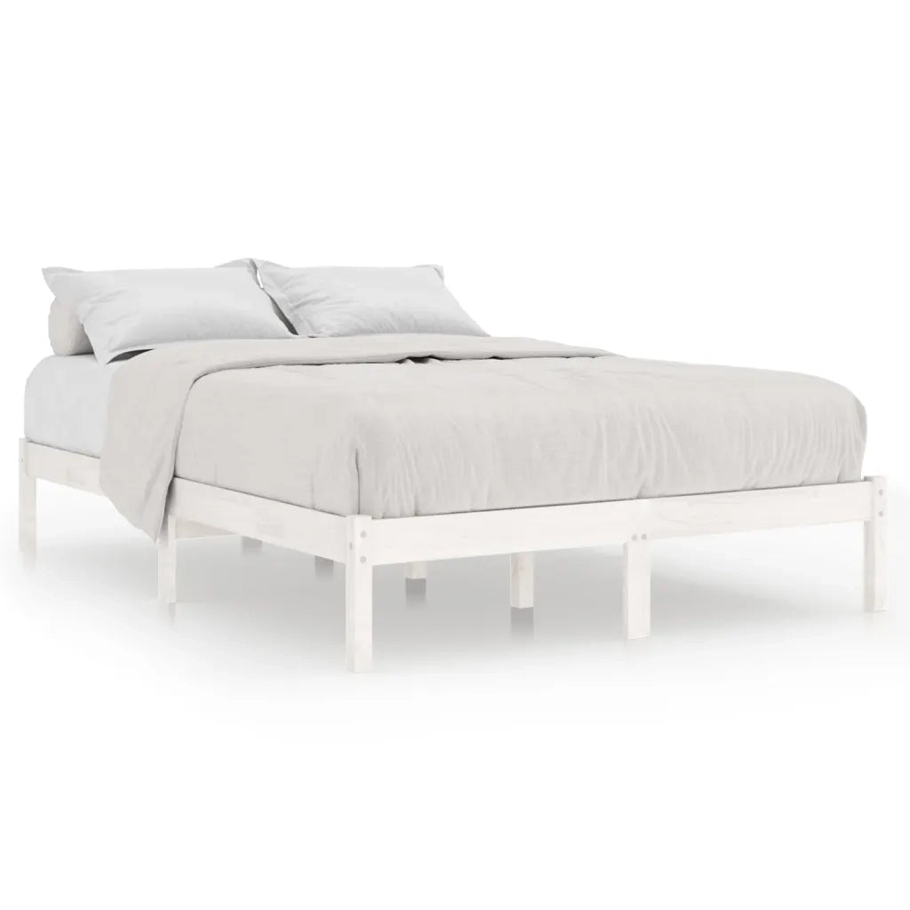 Letto matrimoniale | Letto per adulti | Giroletto Bianco in Legno Massello 135x190 cm Double