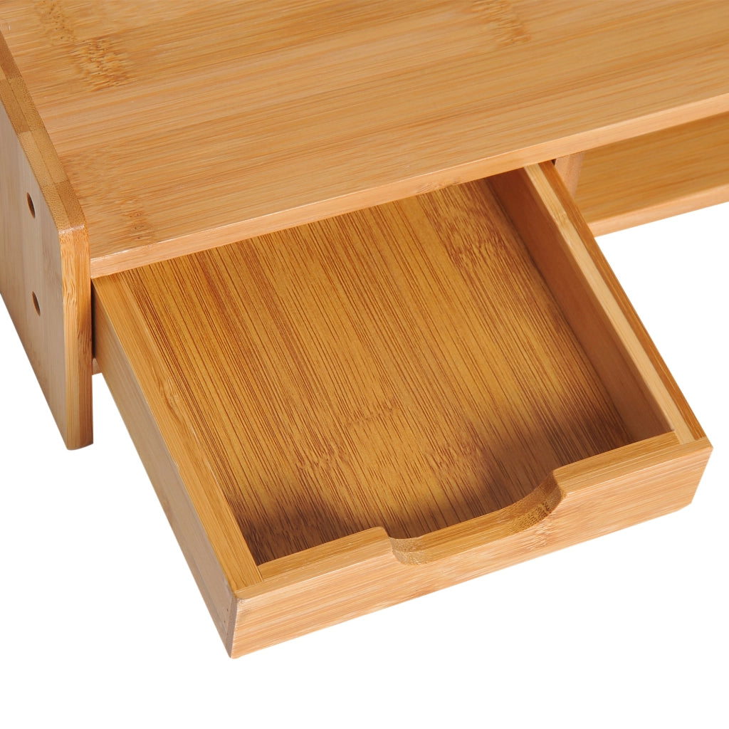 Supporto per monitor, supporto per schermo, organizer da scrivania con cassetti in finitura naturale, 49x25,5x11,5 cm, per l'organizzazione della