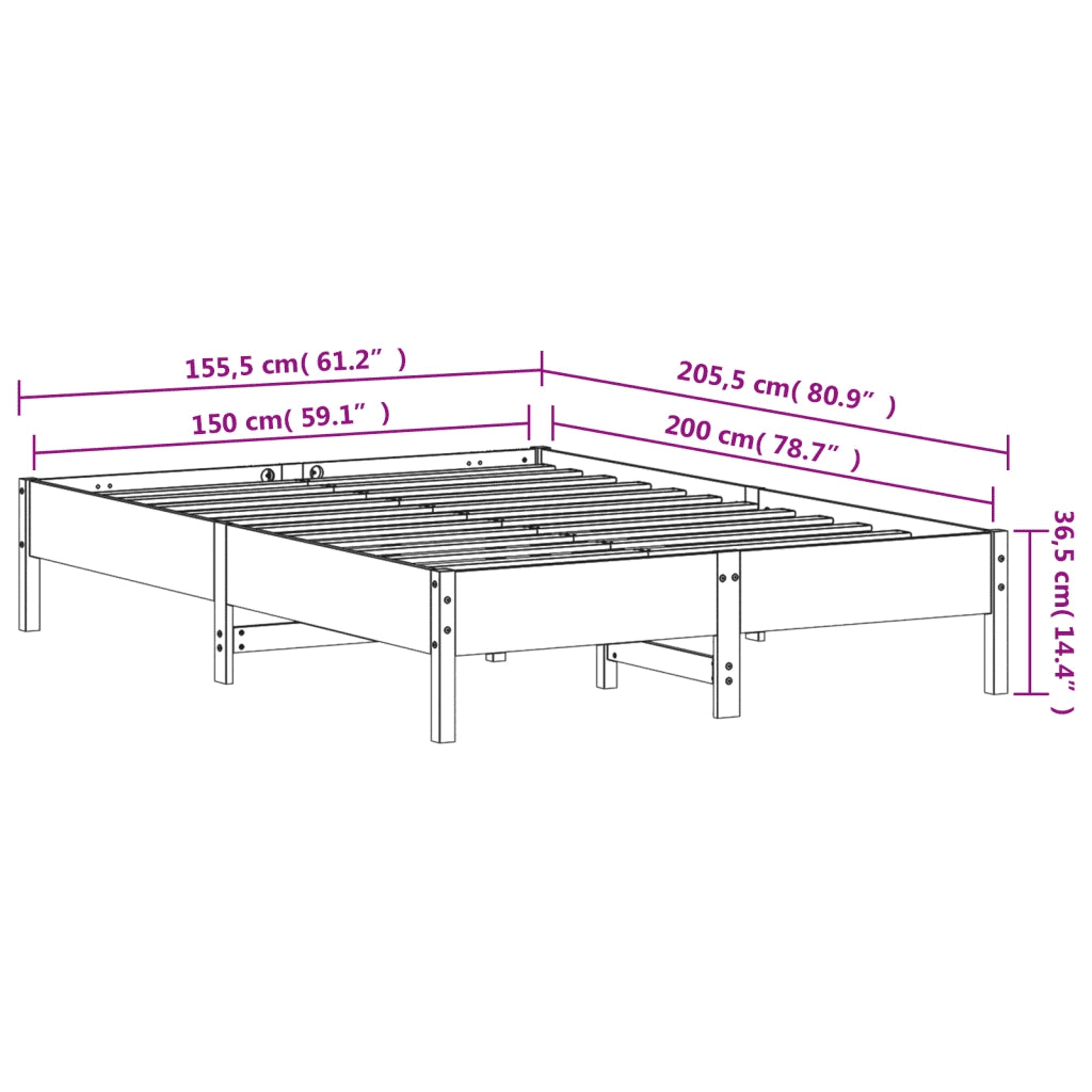 Letto senza Materasso Bianco 150x200 cm Legno Massello di Pino 842695