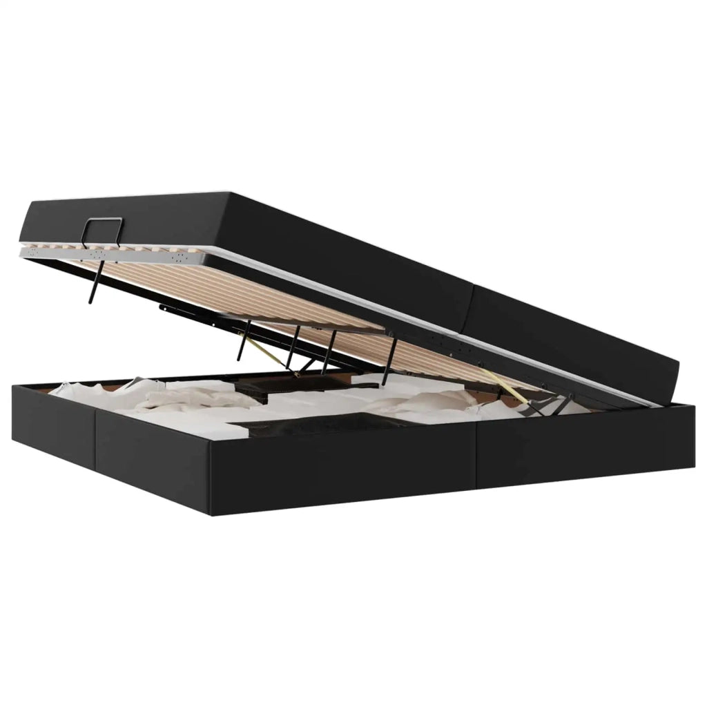 Letto con contenitore e materasso 2 pcs Nero Pelle