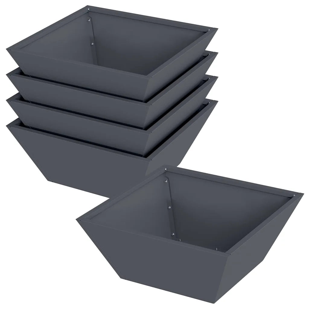 Set di 5 fioriere da giardino trapezoidali moderne per esterni 40 x 40 x 15 cm in acciaio antracite 02_0052373