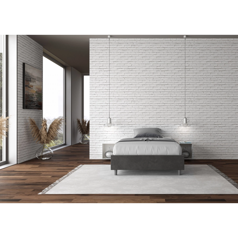 Letto Sommier imbottito 1 piazza e mezza 120x210 cm Azelia - Senza rete,Microfibra,Grigio