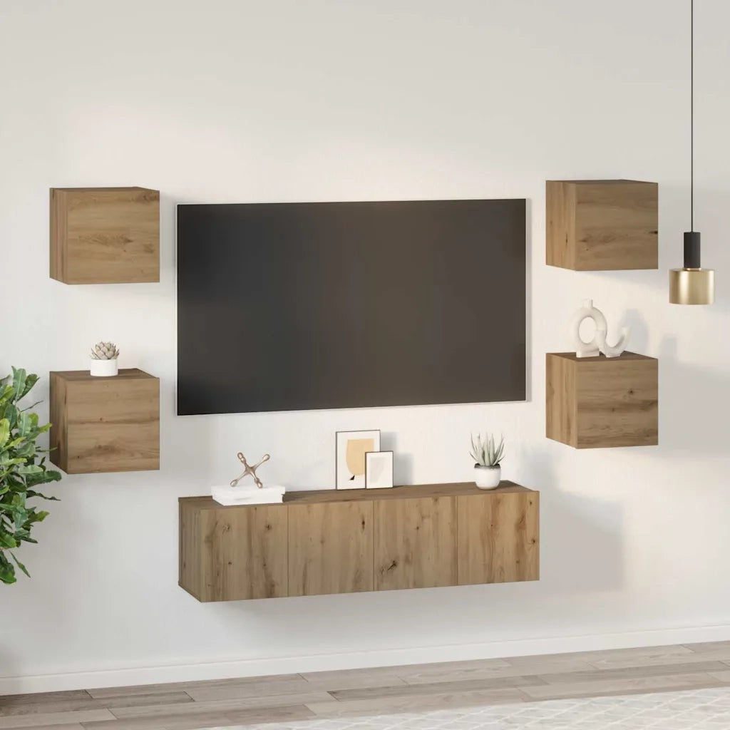 Set mobile TV 6 pz-Credenza per TV Rovere artigianale Legno multistrato 175961