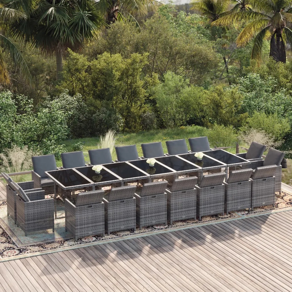 Set da Pranzo per Giardino 19 pz con Cuscini Polyrattan Grigio 3095645