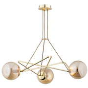 Lampada a sospensione Tristan oro, 3 sfere ambra E14