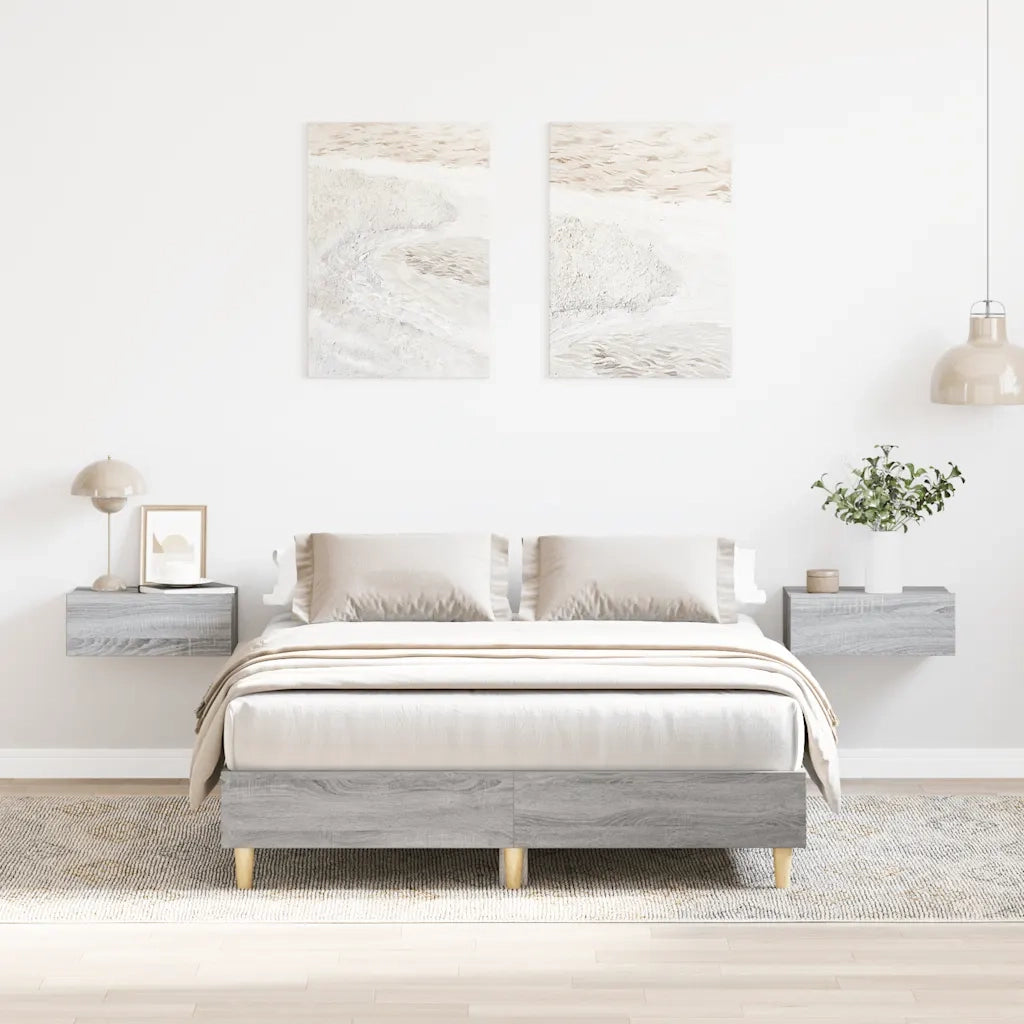 Letto matrimoniale | Letto per adulti | Giroletto senza Materasso Grigio Sonoma 135x190cm in Truciolato