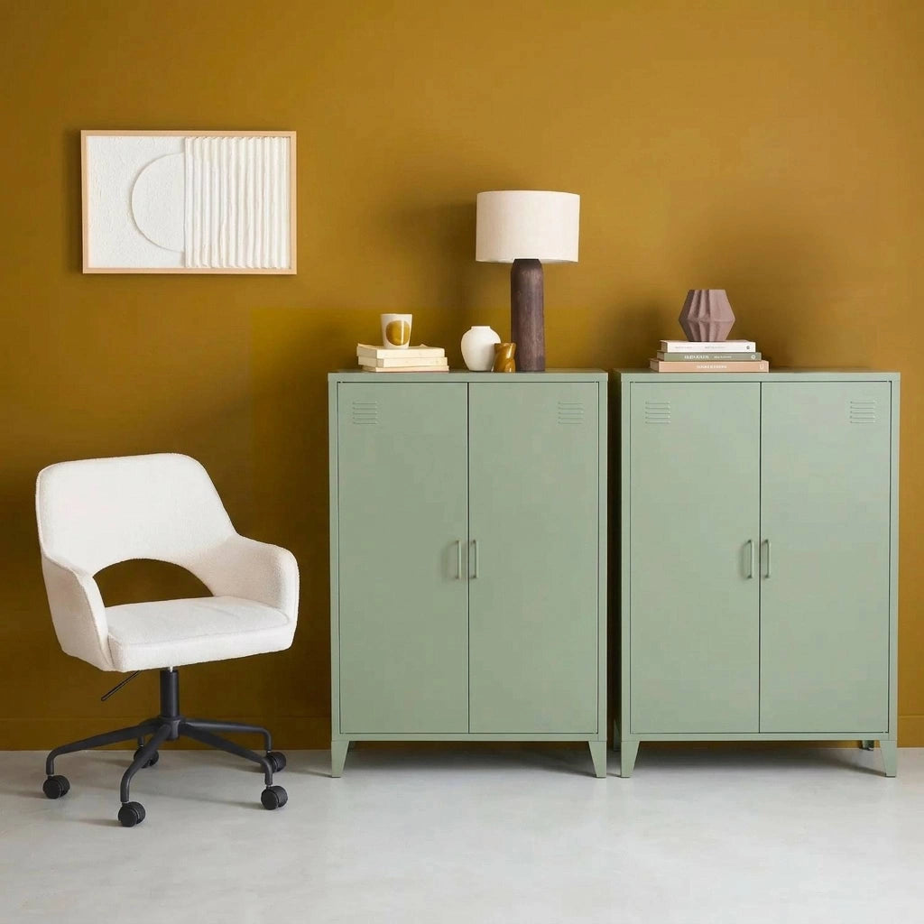 Set di 2 armadietti in metallo, 2 ante, verde chiaro