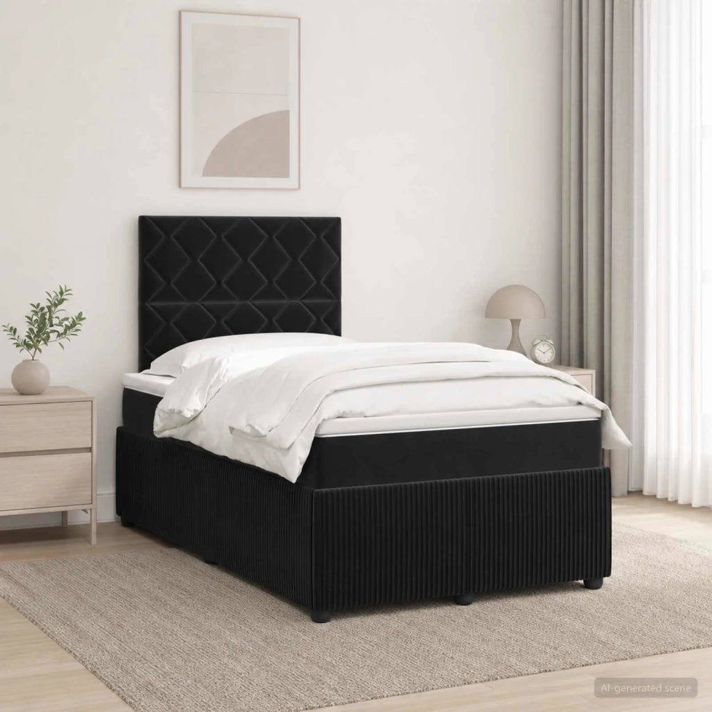Letto Box Spring LED con Materasso Nero 120 x 190 cm Velluto 3456037