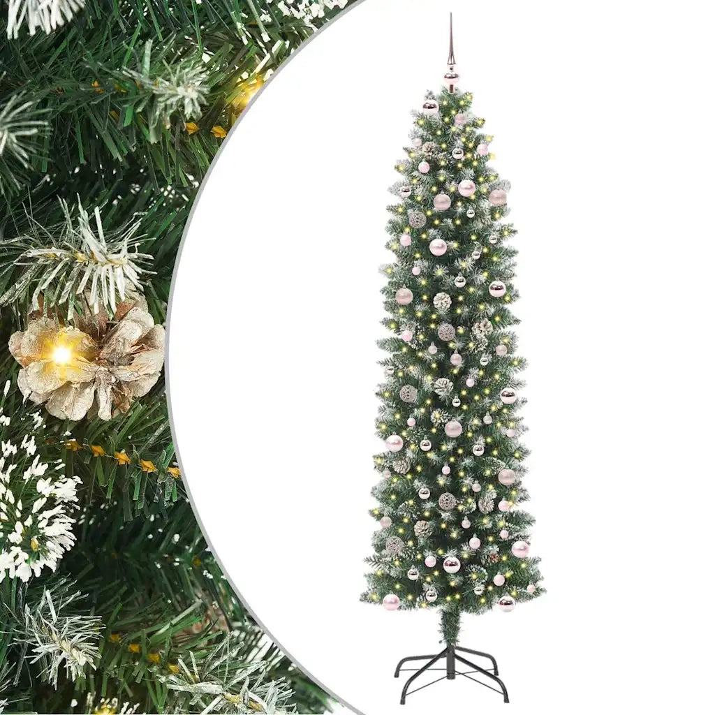 Albero di Natale Artificiale Sottile Verde e Bianco 240 cm 3395319