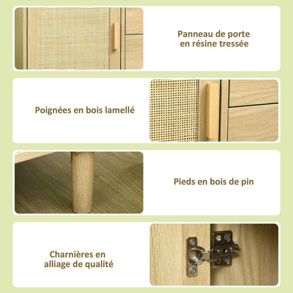 Buffet in rattan con ante e 4 cassetti ¨C Zephmum ¨C Effetto legno naturale 80x38x80.5 cm