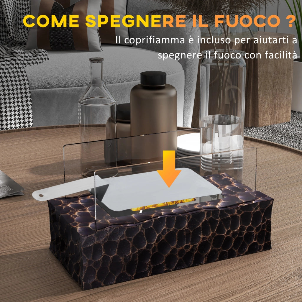 Camino a Bioetanolo da Tavolo con Bruciatore da 1.15L e Durata 30-45 Min., Biocamino con Pannello in Vetro e Spegnifiamma, 33x16x18cm, Nero