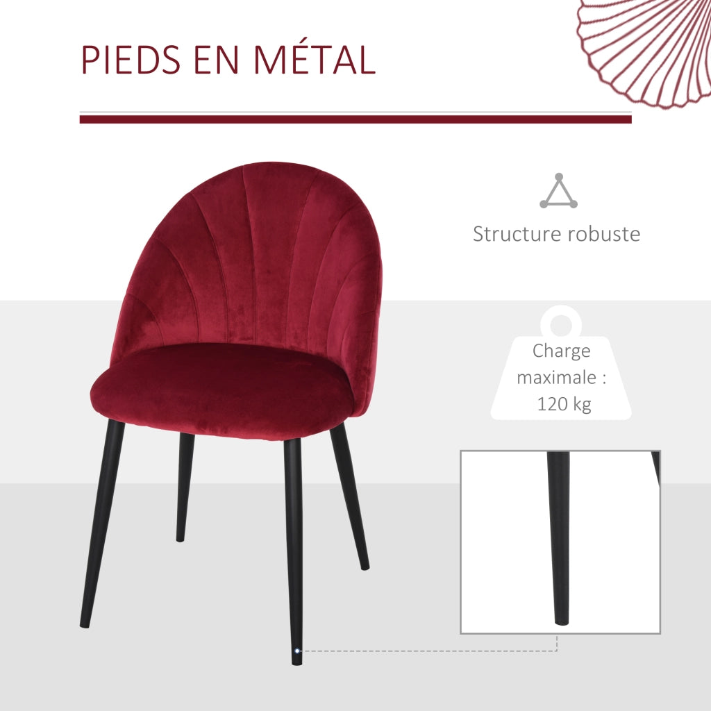 Set 2 Sedie da Pranzo ¨C Xylo ¨C Velluto Bordeaux Gambe Metallo Nero 52x54x79cm