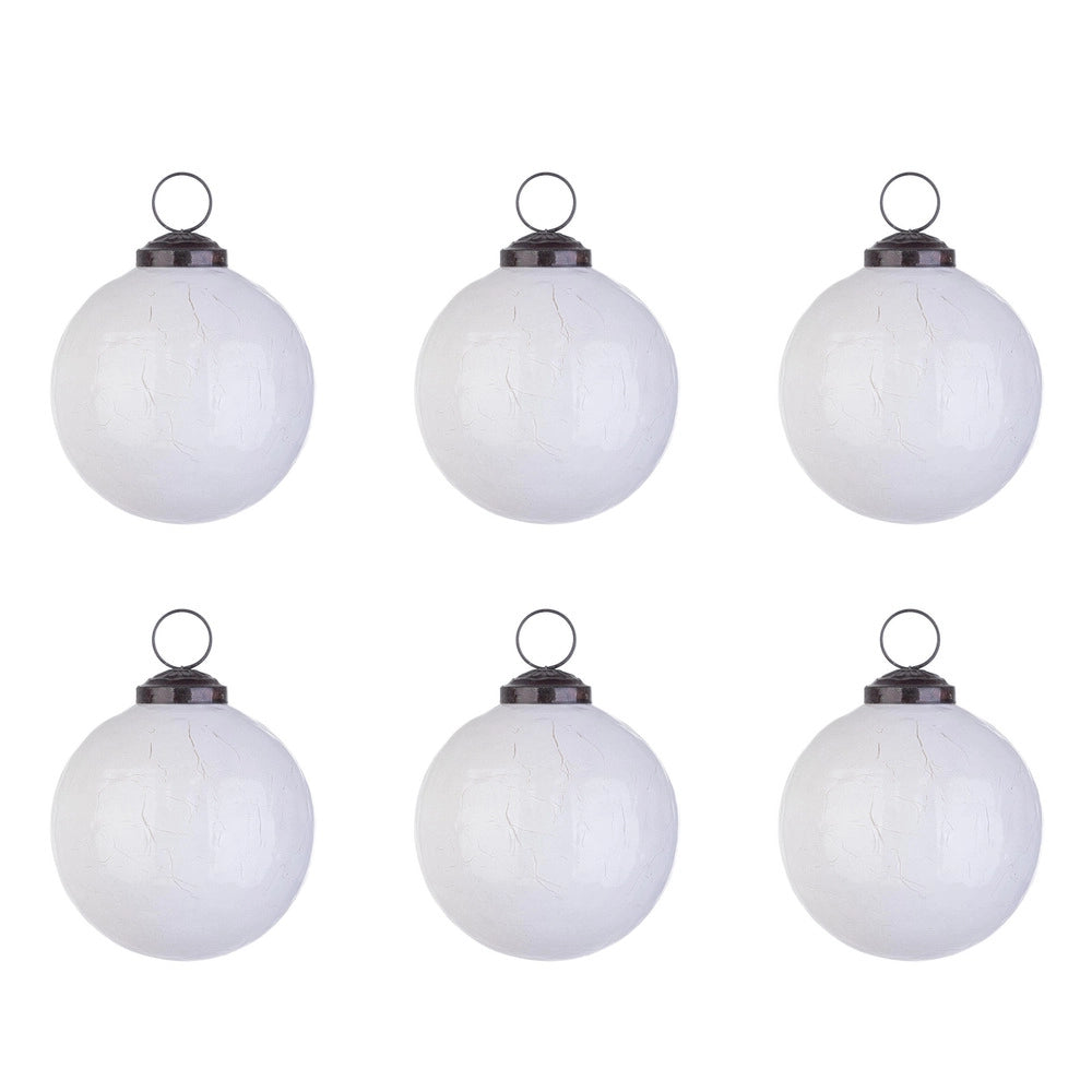 Palline di Natale in Vetro Bianco Lucido con Crepe Brill