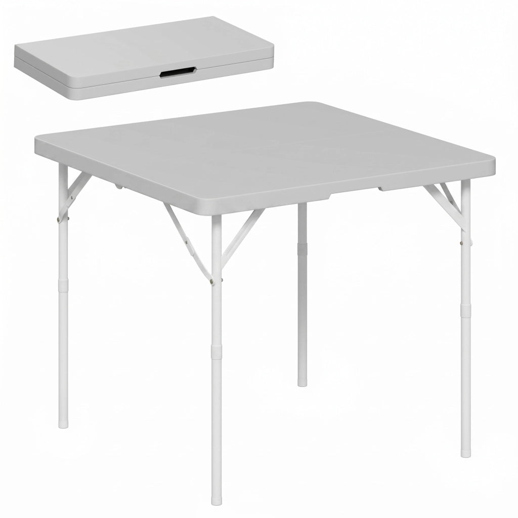Tavolo da Campeggio Pieghevole ¨C Xylo ¨C Regolabile 2 Altezze HDPE Metallo 86x86x74cm Grigio Scuro