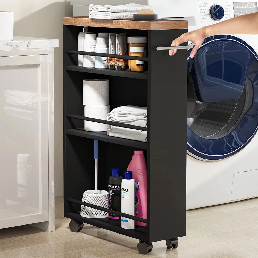 Carrello Portaoggetti Cucina Slim Salvaspazio Nero Industrial Multiuso con Ruote