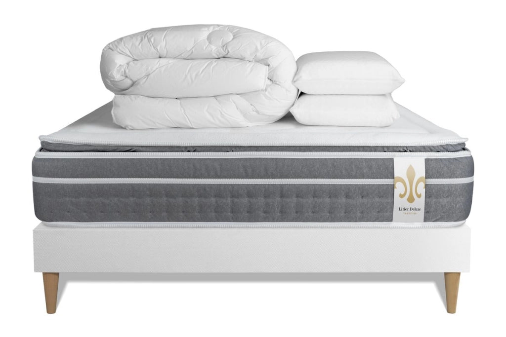 Pacchetto letto completo - Materasso 140x200cm + Box spring con doghe (kit) + 2 cuscini + Piumino - Trente PLUS