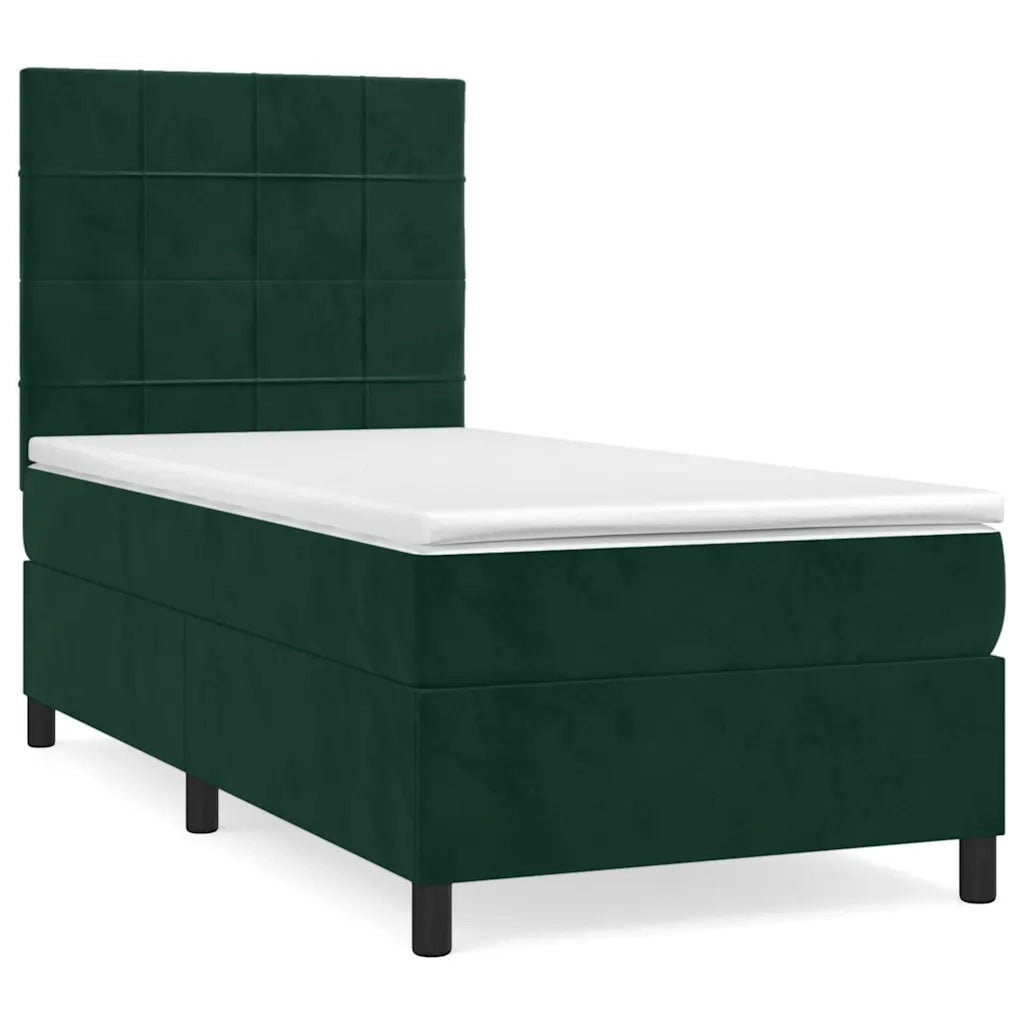Letto singolo | Letto per adulti | Giroletto a Molle con Materasso Verde Scuro 80x200 cm Velluto