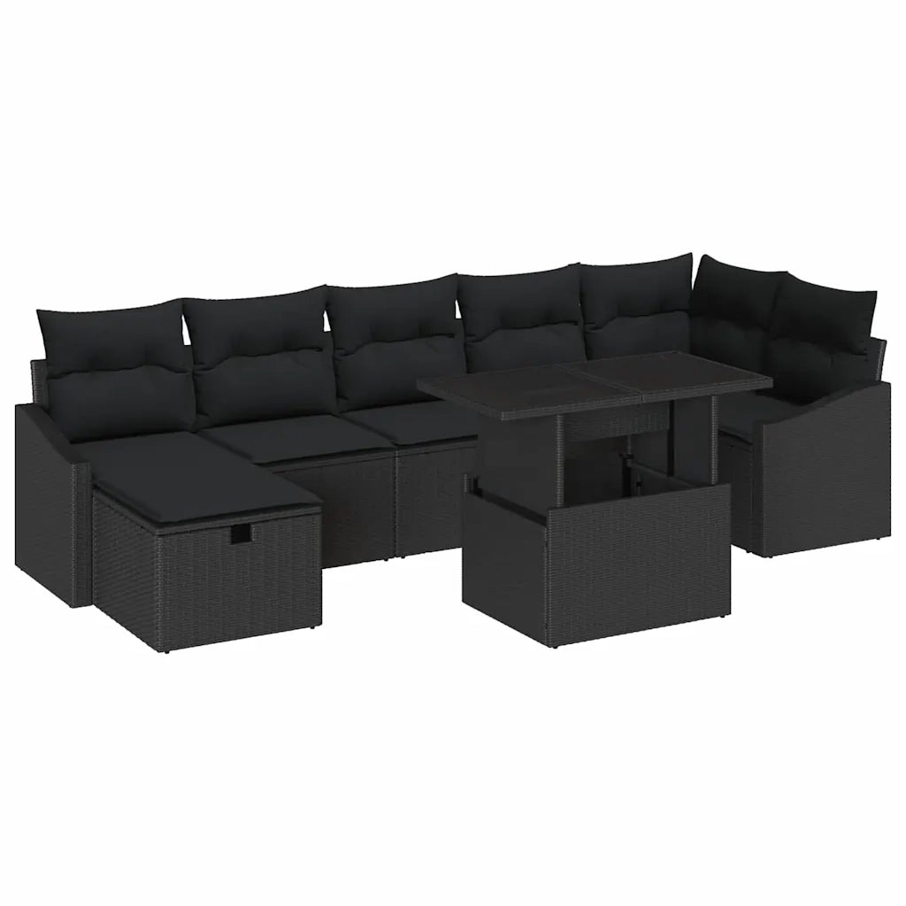 Set Divano da Giardino con cuscino 8 pcs Nero Poly Rattan