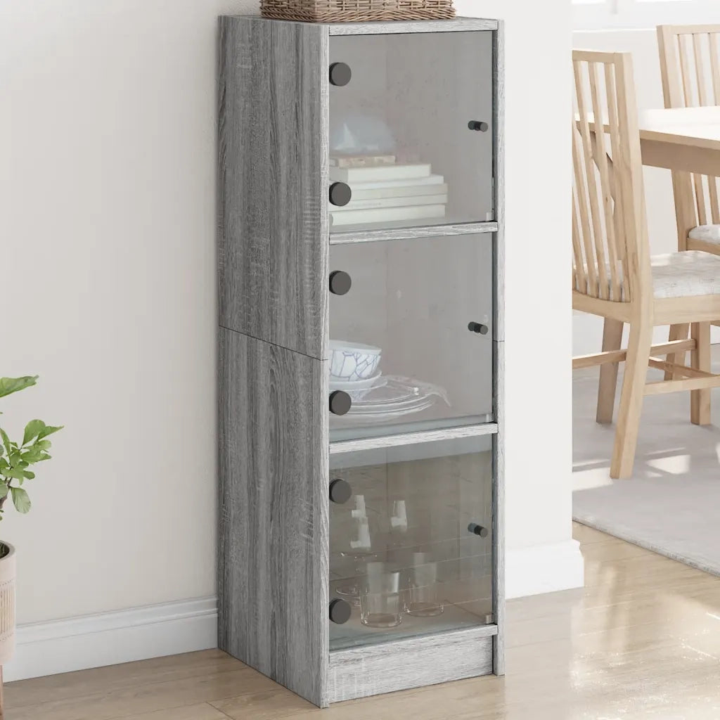 Credenza | Madia | Buffet da pranzo | Armadio da pranzo con Ante in Vetro Grigio Sonoma 35x37x109 cm