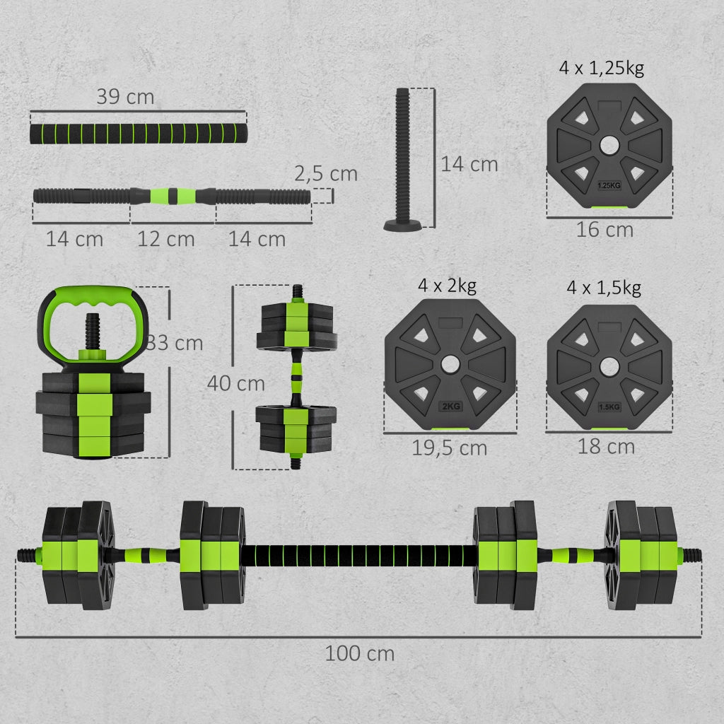 Set manubri regolabile 20 kg 6 in 1 ¨C zephmum ¨C come kettlebell con barra e supporto per flessioni