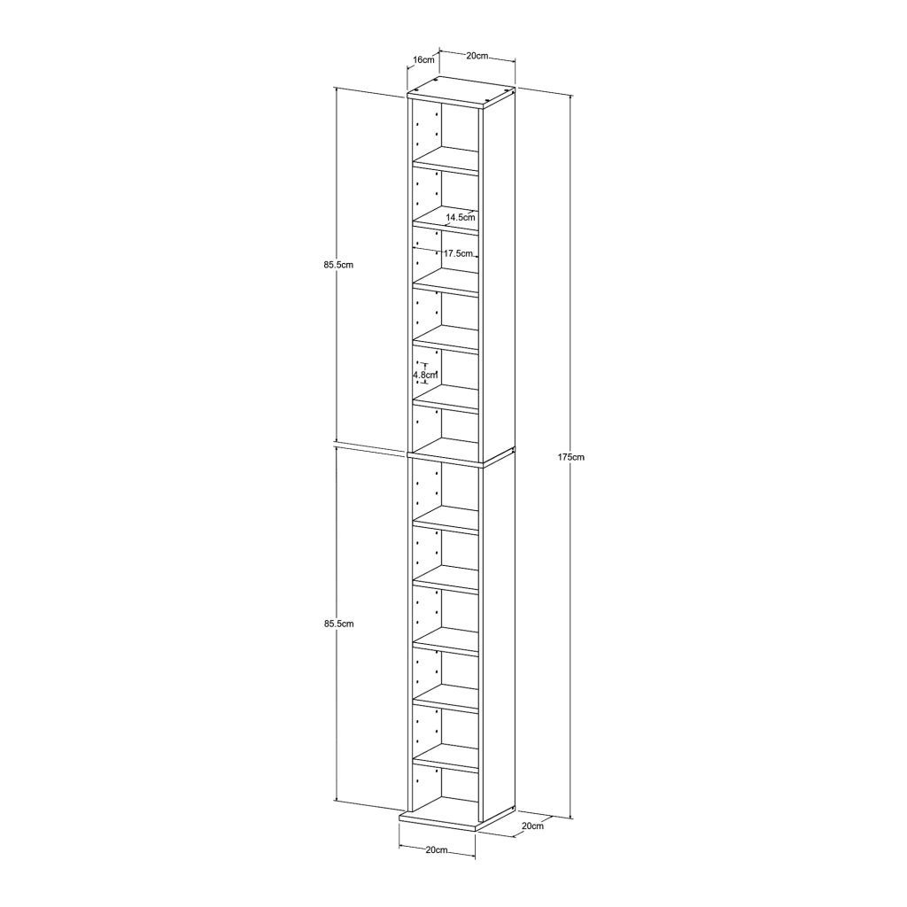 Scaffale a Colonna Tynset con 12 Scomparti per CD DVD 175x20x20 cm Nero [en.casa]