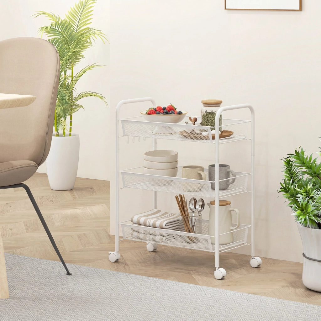 Carrello 3 Ripiani con Ruote ¨C Xylo ¨C Bianco 45x26,5x63 cm Salvaspazio