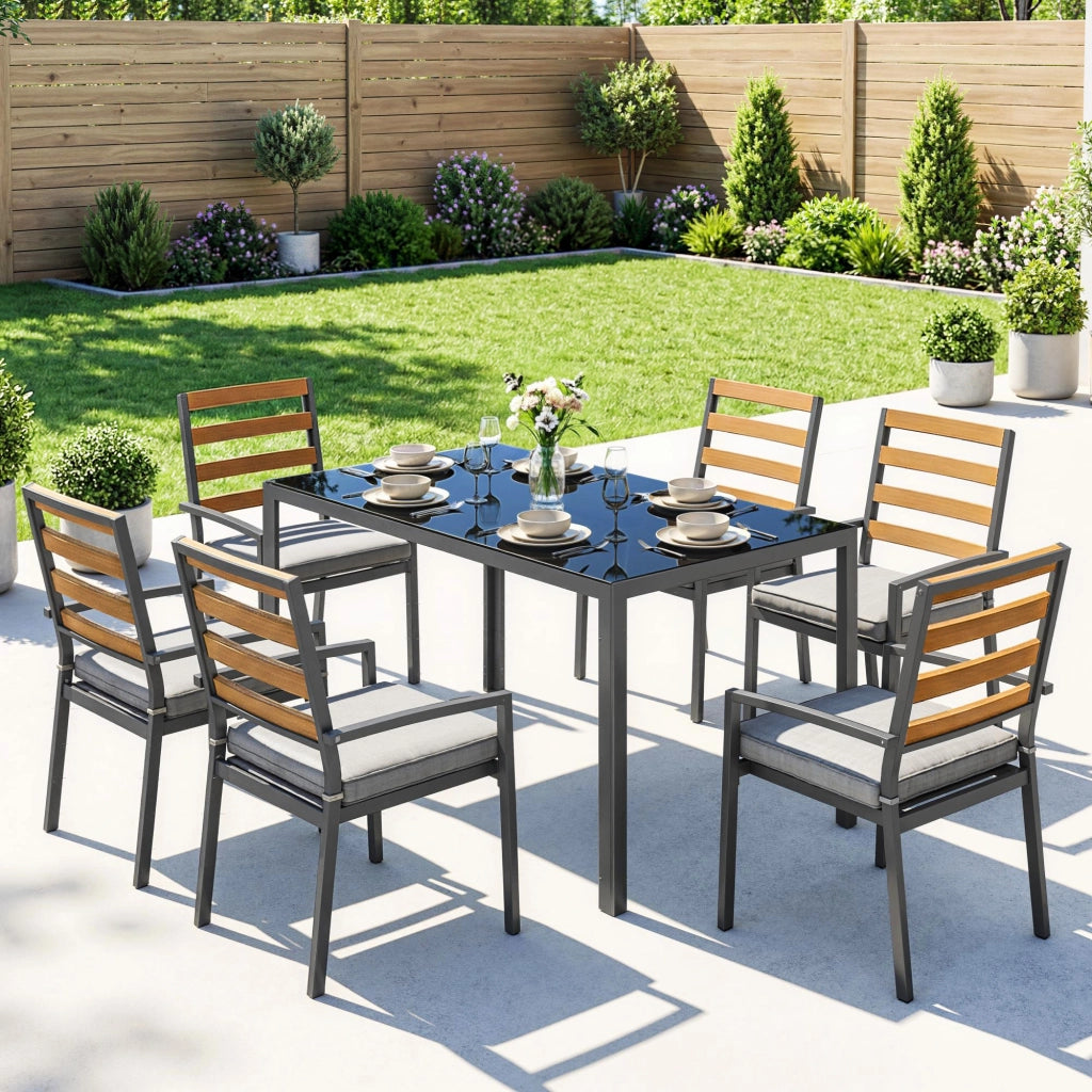 Set da Giardino 7 Pezzi Tavolo Sedie ¨C Minimal ¨C Nero