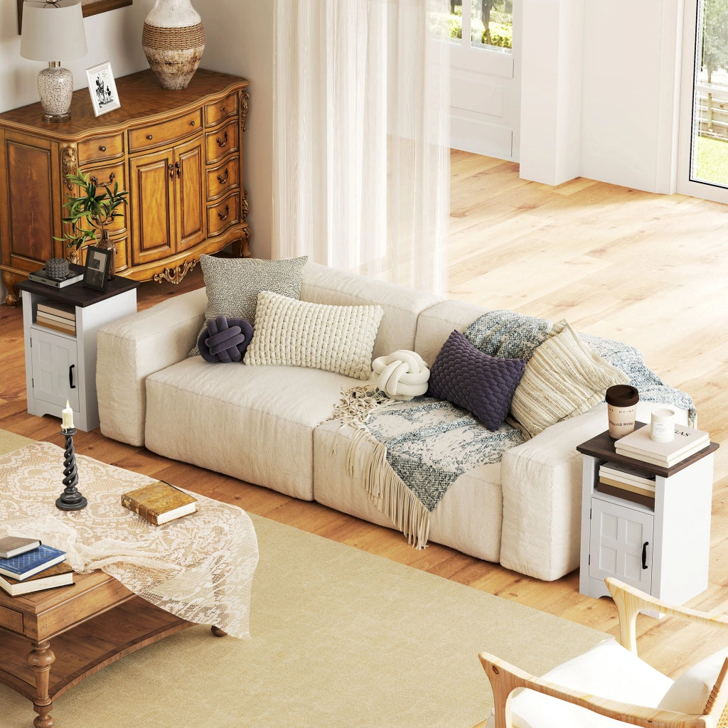 Tavolino Rustico con Anta e Ripiano ¨C zephmum ¨C 40x35x60 Bianco e Marrone
