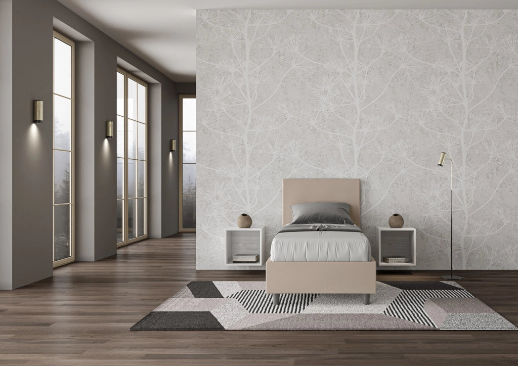BS COM Letto singolo con rete imbottito 80x210 similpelle tortora
