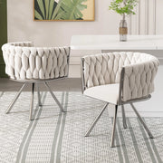 Sedia da pranzo in velluto - Zephmum- 2 pezzi, rotante, gambe in metallo beige+argento