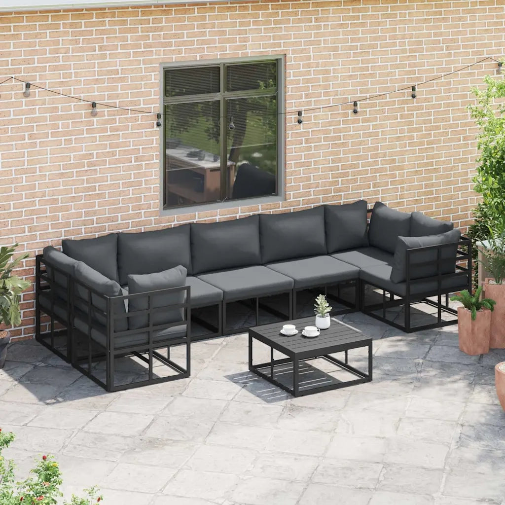 Set Divano da Giardino con cuscino 7 pcs Nero Alluminio 3378946
