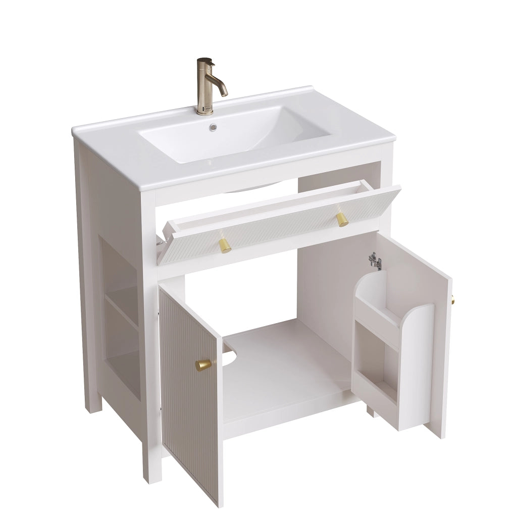 Mobile bagno con 1 anta 1 vano aperto e ribalta con chiusura ammortizzata lavabo in ceramica per bagno 81×46.5×86.5 cm