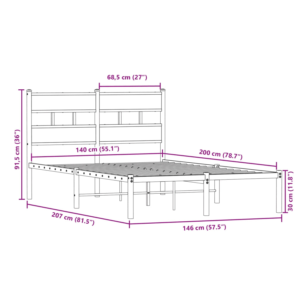 Giroletto senza Materasso in Metallo-Struttura Letto Rovere Fumo 140x200 cm 741880