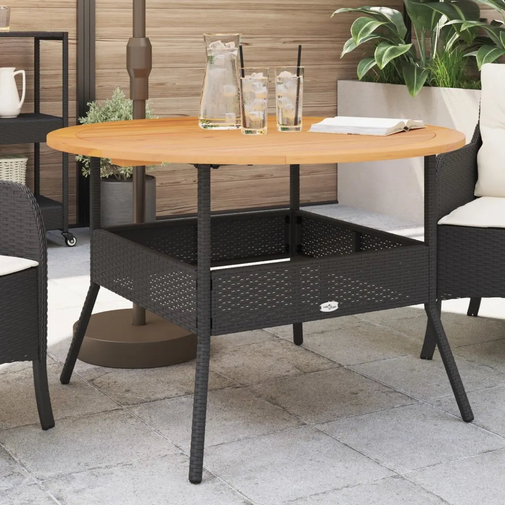 Tavolo Giardino Piano Legno Acacia Nero Ø110x71 cm Polyrattan 368625
