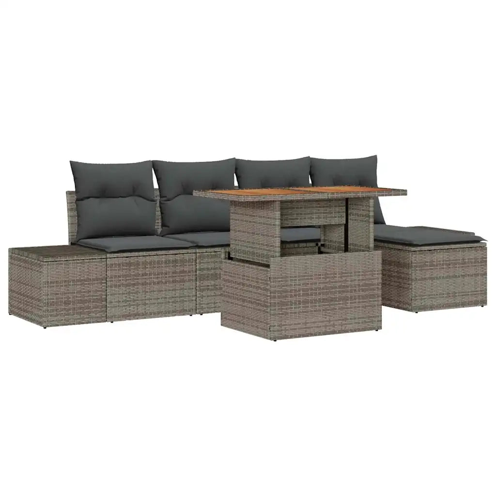 Set da Pranzo per Giardino con cuscino 6 pcs Grigio e Marrone 3349950
