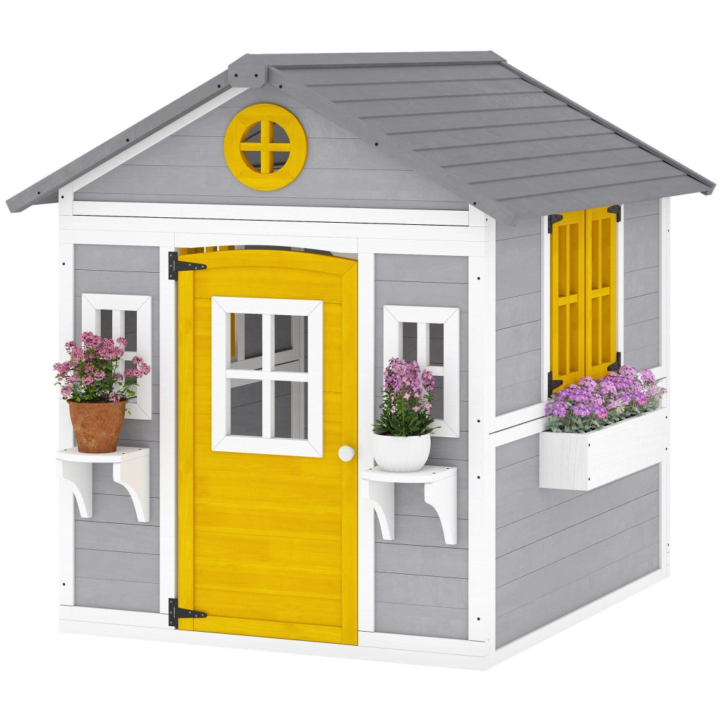 Casetta da Giardino per Bambini in Legno ¨C Xylo ¨C Grigio, 3-8 Anni, Finestre, Tetto Inclinato