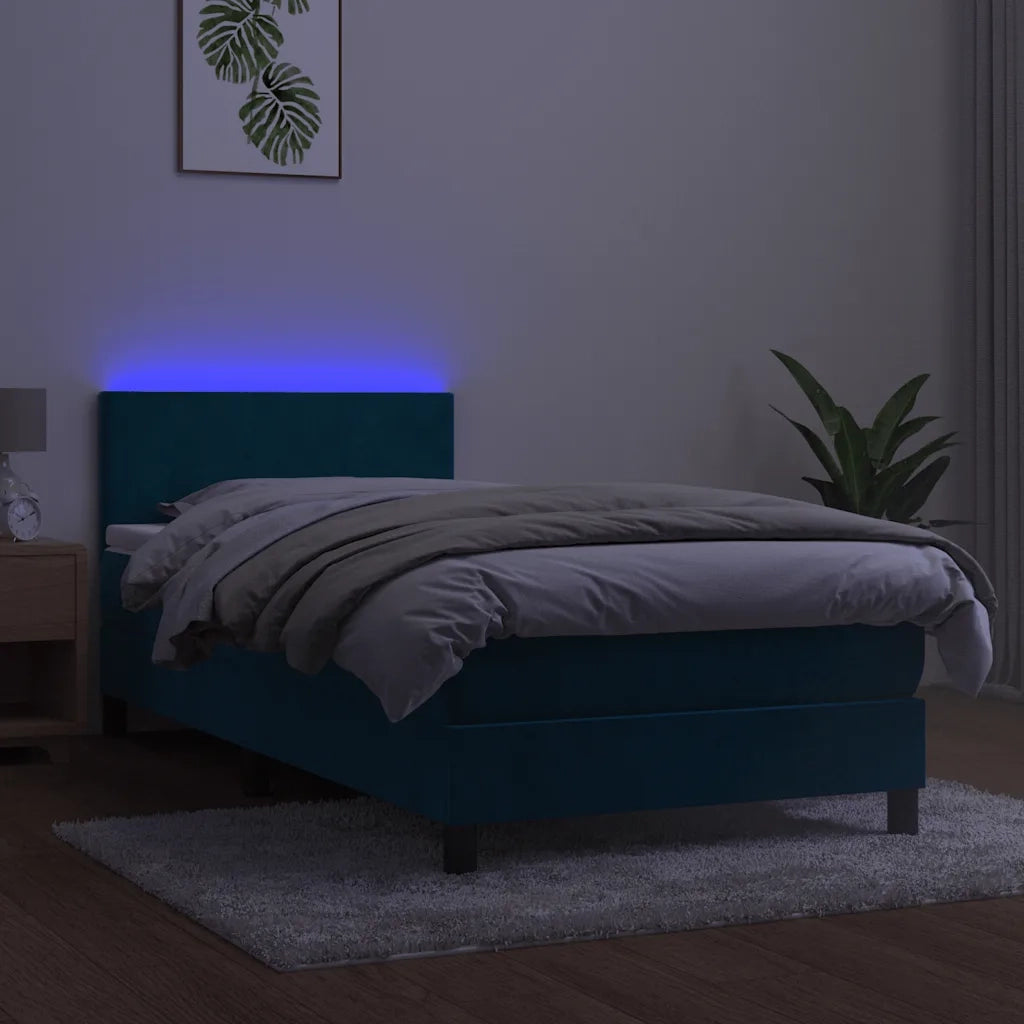 Letto a Molle con Materasso e LED Blu Scuro 100x200 cm 3134271