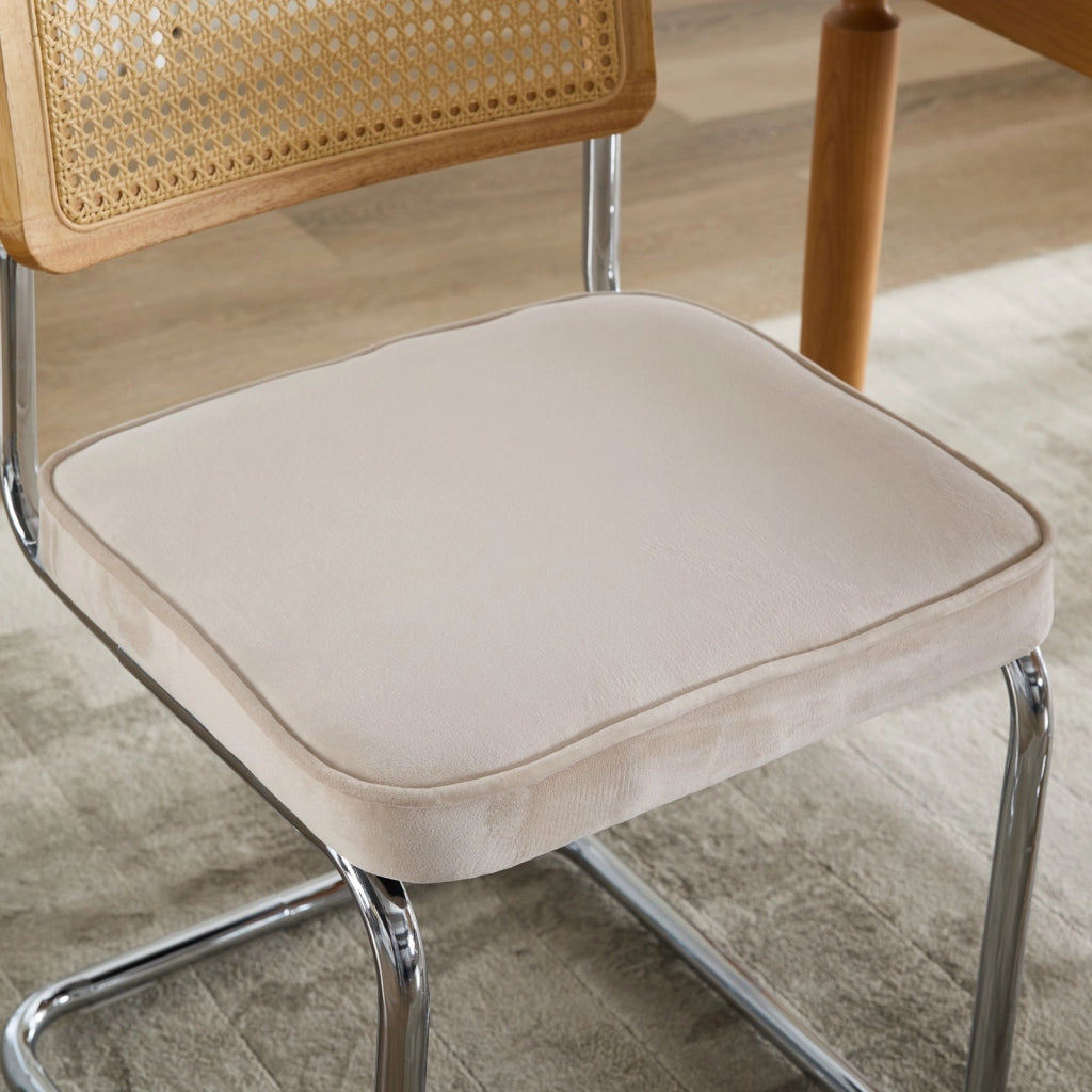 Set di 2 sedie da pranzo in stile Mid-Century Modern, sedie con rivestimento in velluto, schienale in canna naturale e base in acciaio inox cromato, f