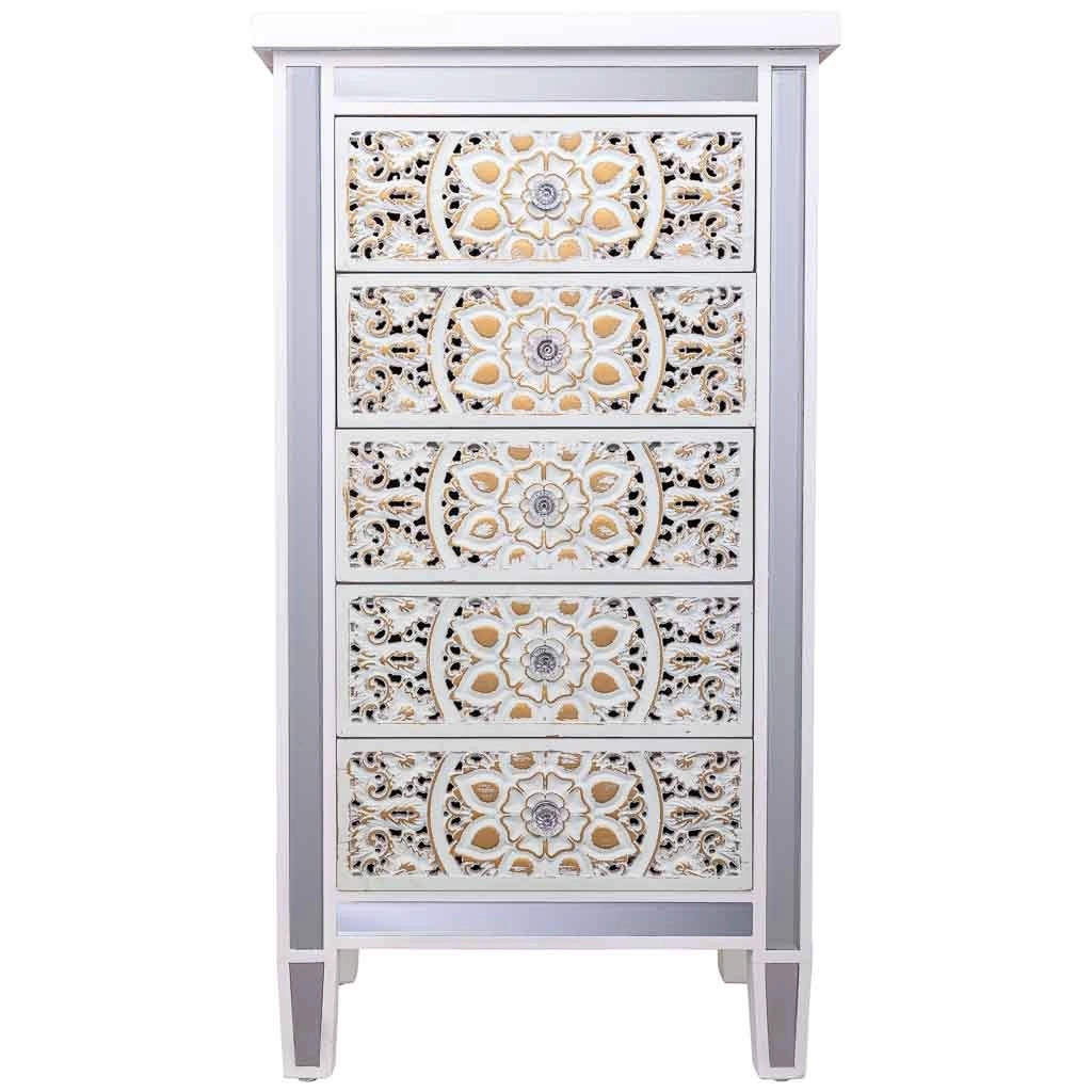 Cassettiera in legno e vetro con 5 cassetti 48x30x89