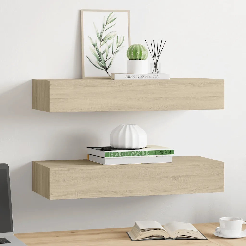 2 pz Scaffali con Cassetti da Parete | Mensola sospesa Rovere 60x23,5x10 cm MDF