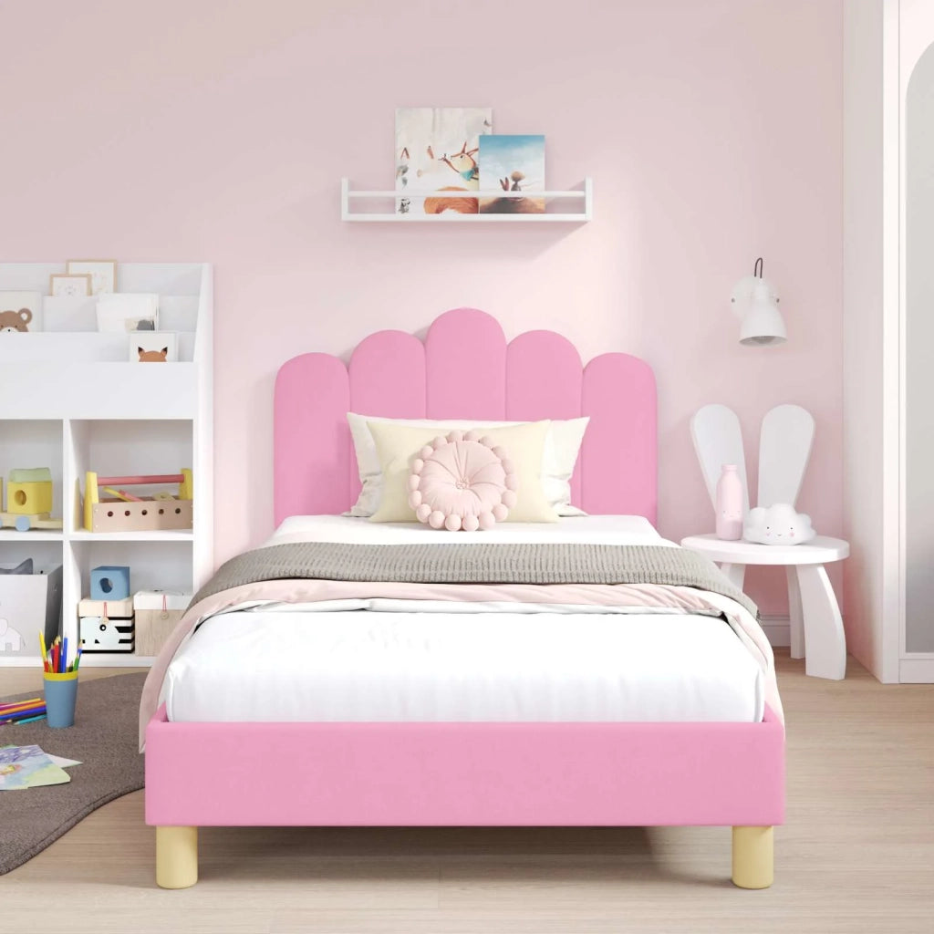 Struttura letto Bambini | Letto Infantile | Lettino con testata Rosa 90 x 190 cm Tessuto
