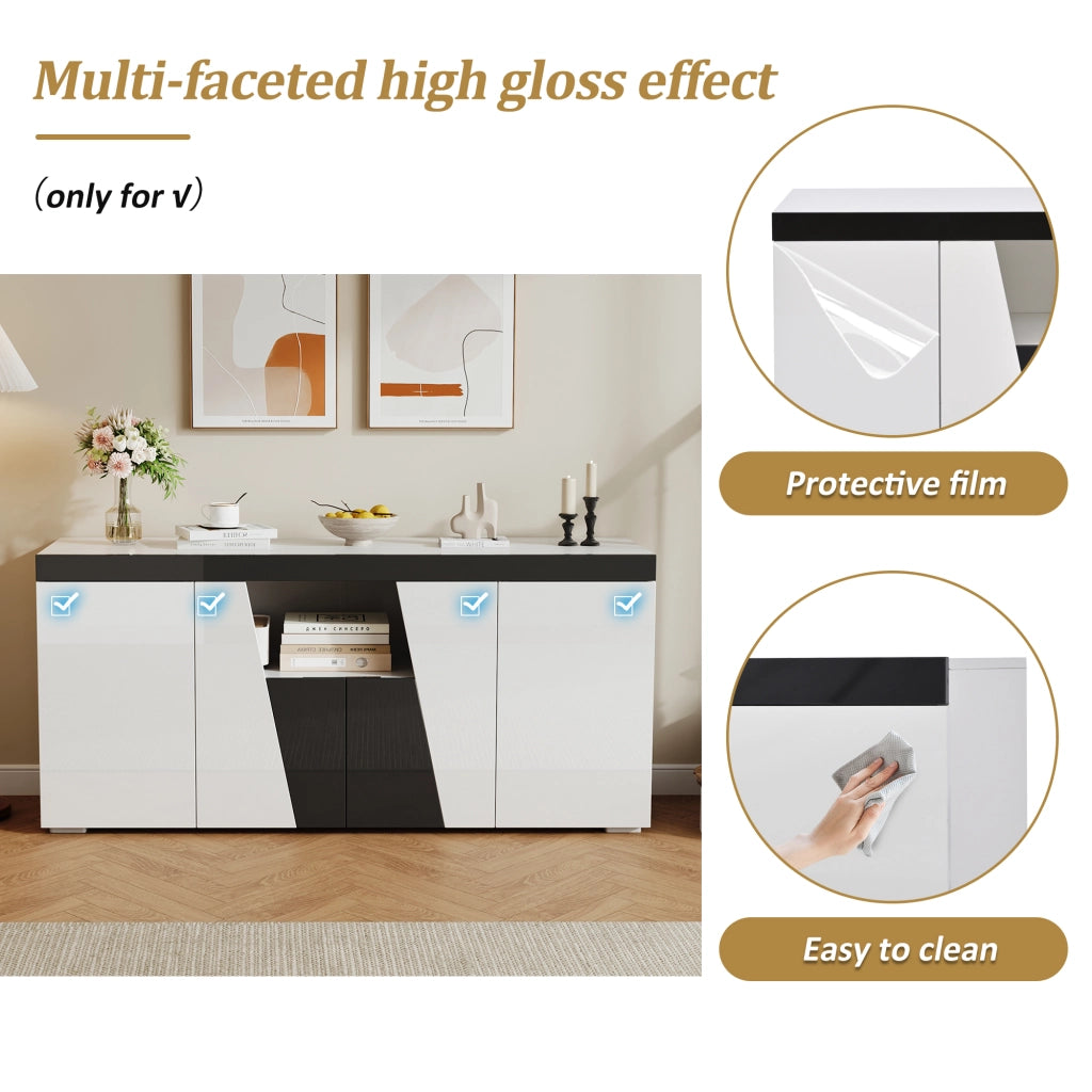 Madia con 4 ante; ripiani regolabili e illuminazione LED - per soggiorno - 140 x 40 x 65 cm