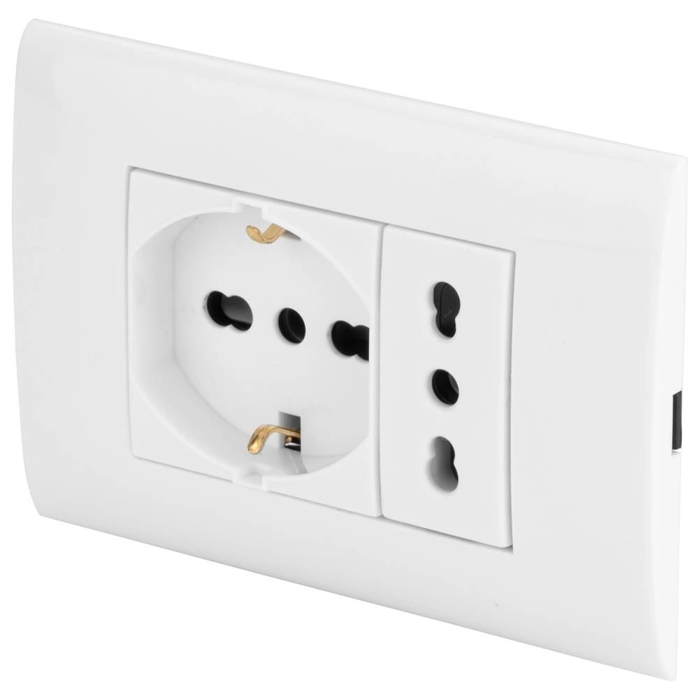 Poly Pool PP6094X Evolution Placca Premontata Presa Pluristandard Bivalente 10 16A 2P+T Tecnopolimero colore Bianco
