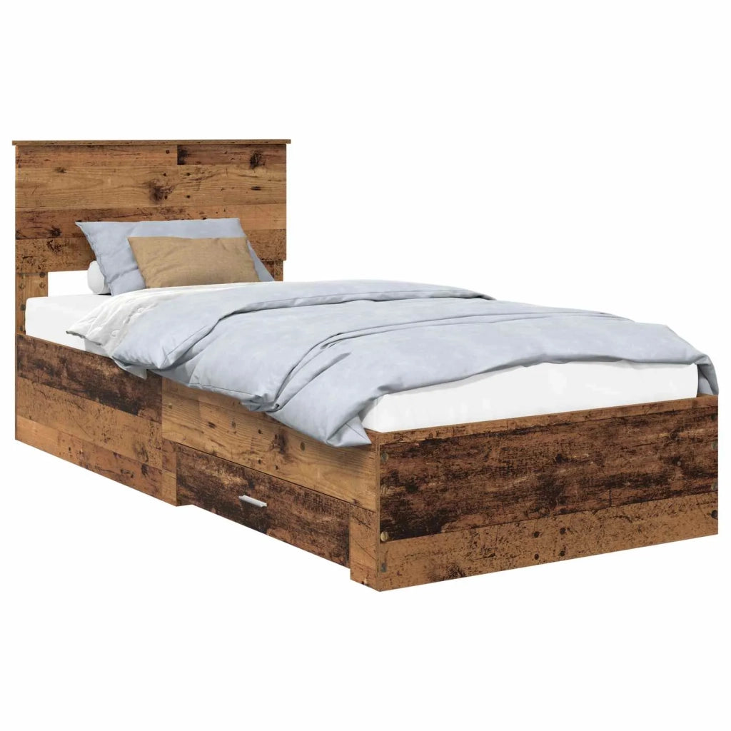 Letto singolo | Letto per adulti | Struttura del letto Legno vecchio 90 x 190 cm Legno multistrato
