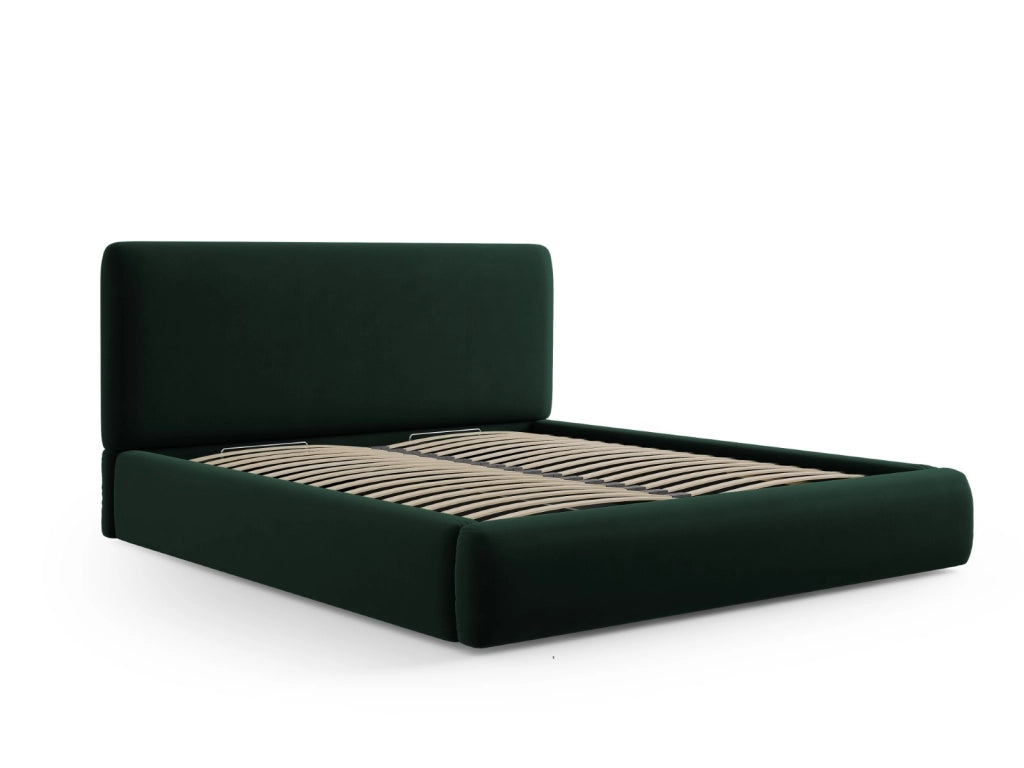 Cosmopolitan Design - Letto a cassettone con testiera "Colonel" 140x200cm in velluto verde bottiglia 