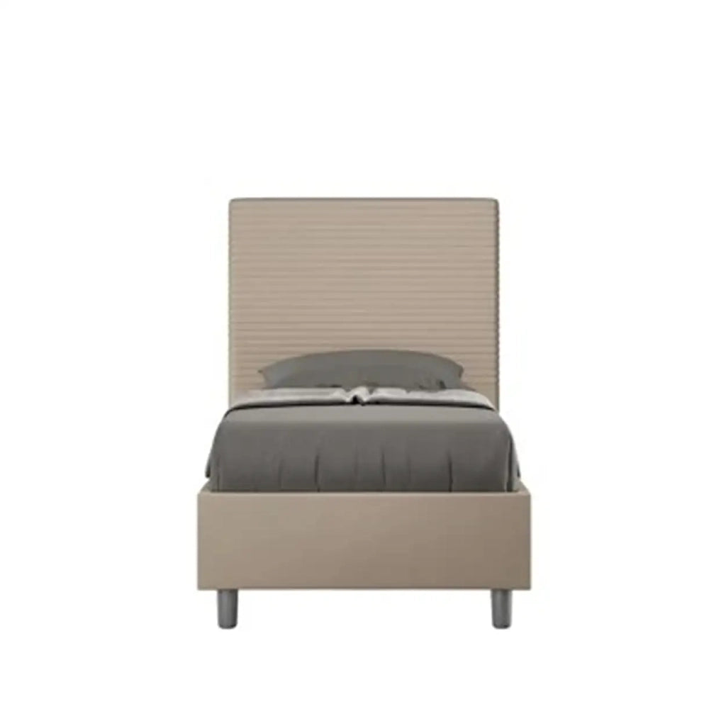 Letto singolo contenitore imbottito 90x190 similpelle tortora Focus