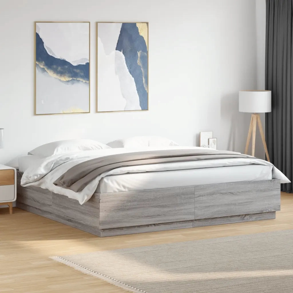 Letto matrimoniale | Letto per adulti | Giroletto Luci LED Grigio Sonoma 200x200 cm Legno Multistrato