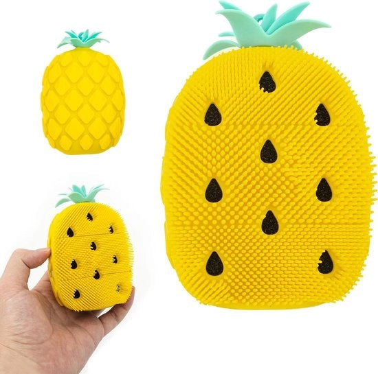 Spazzola per corpo e capelli con funzione di massaggio - forma a ananas - spazzola per doccia e corpo - peeling e massaggio con spugna - schiuma bene - facile da pulire