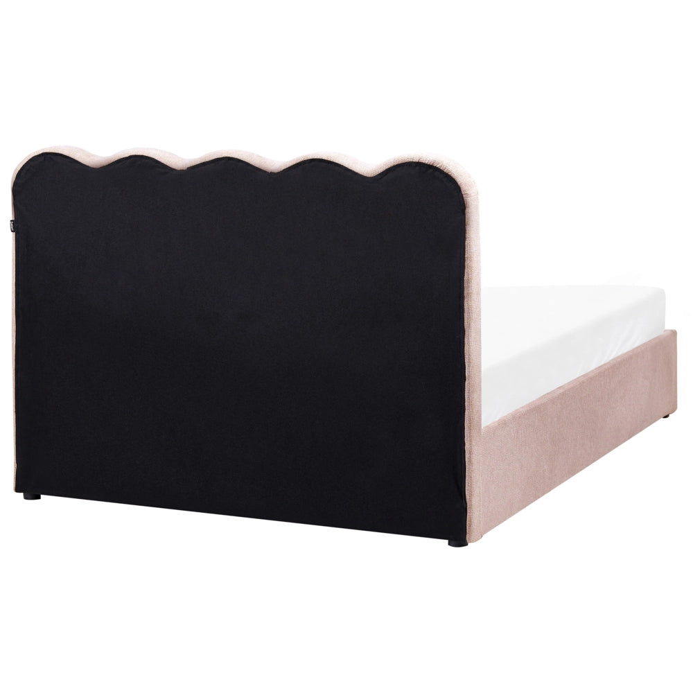 Letto in tessuto rosa pastello 140 x 200 cm contenitore elevabile con testiera e rete a doghe