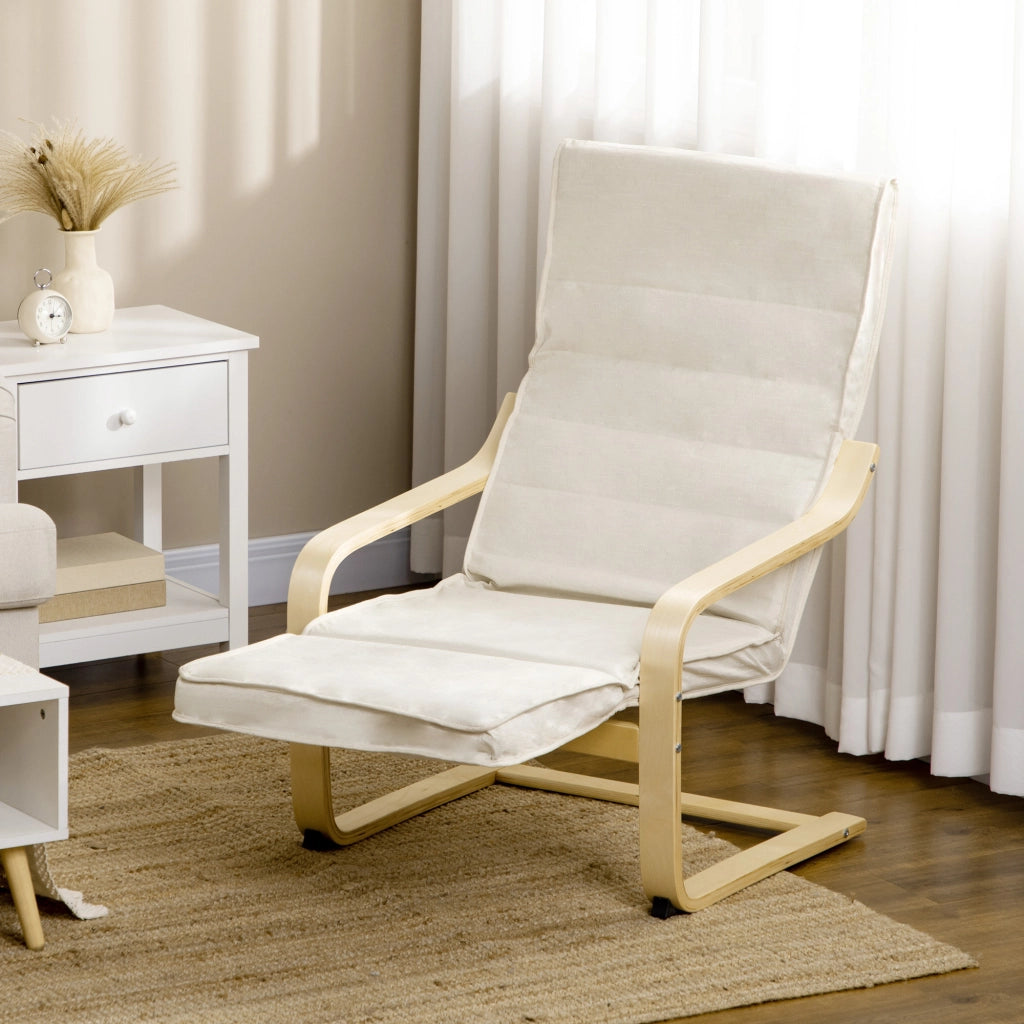 Poltrona Relax Reclinabile con Poggiapiedi e Poggiatesta ¨C Zephmum ¨C Tessuto Crema 66.5x94x100 cm